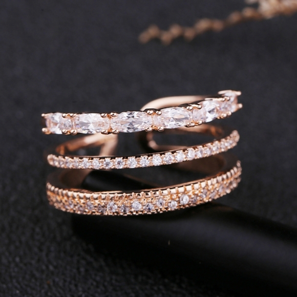 NEW ROSE GOLD PLATED TRIPLE DIAMOND RESIZABLE BAND - Picture 8 of 8